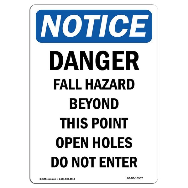 Signmission OSHA Notice Sign, Danger Fall Hazard Beyond This, 10in X 7in Rigid Plastic, 7" W, 10" H, Portrait OS-NS-P-710-V-10907